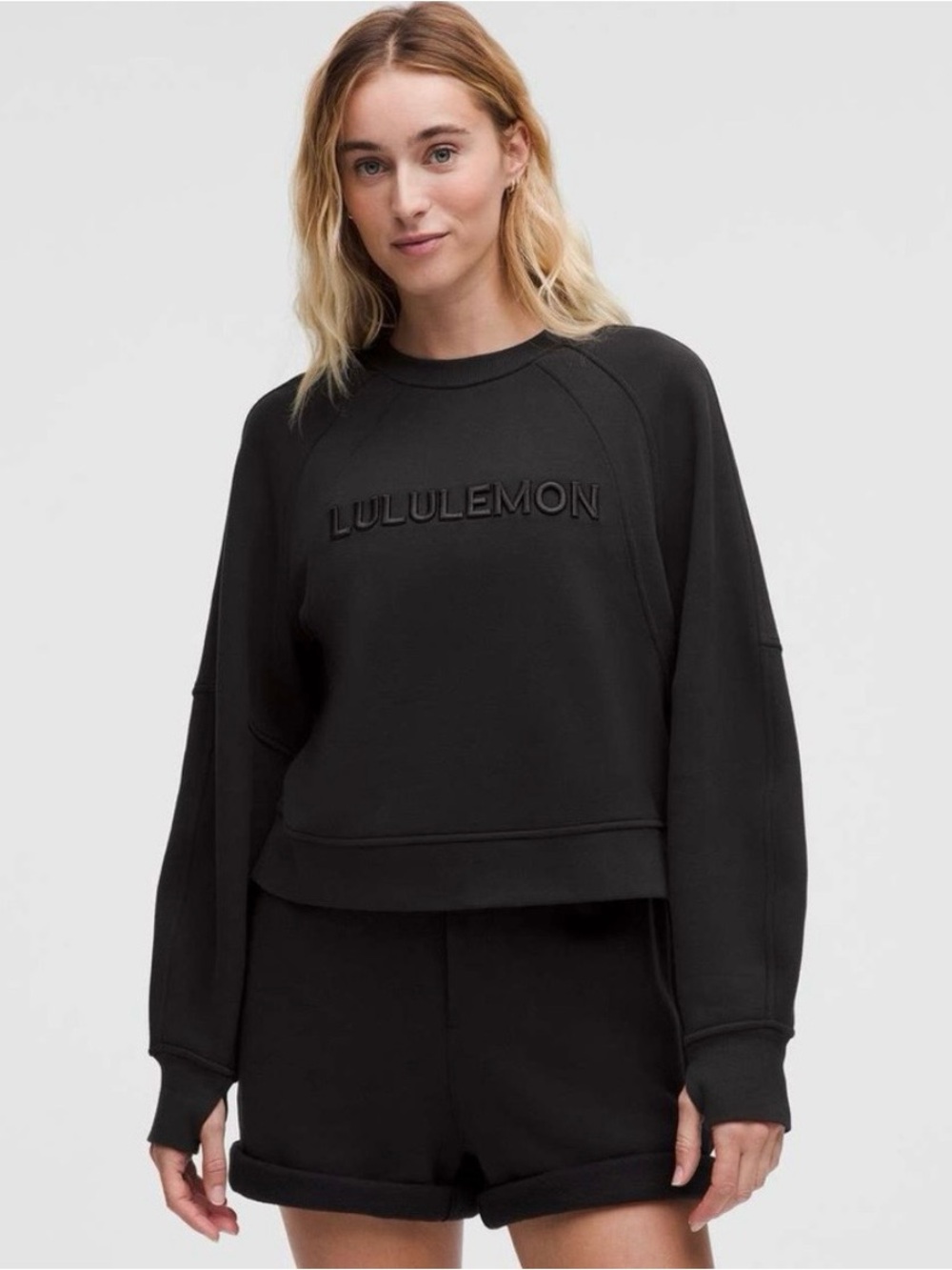 lululemon Scuba athletica Black Embossed Logo Cropped Pullover XS/S
